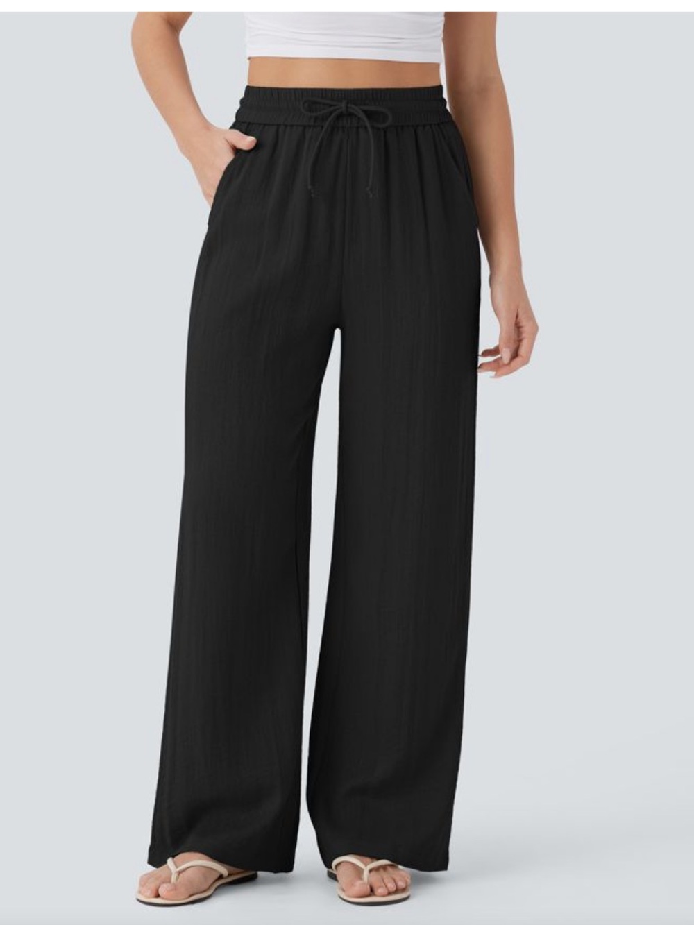 HALARA Black Wide-Leg Drawstring Pants